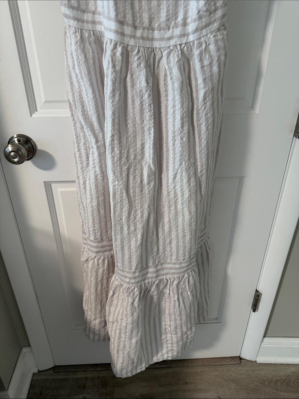 NWT LOFT Shimmer Striped Linen Blend Square Neck Midi Dress White Gray Size 4 - Picture 5 of 8